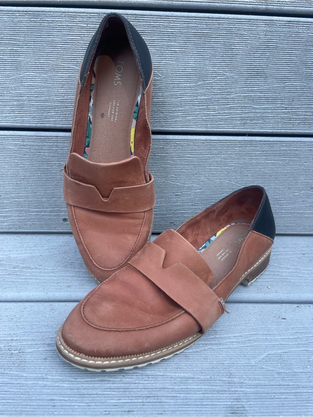 TOMS Mallory Hazel Loafers leather brown black women's 9.5 - Picture 3 of 7